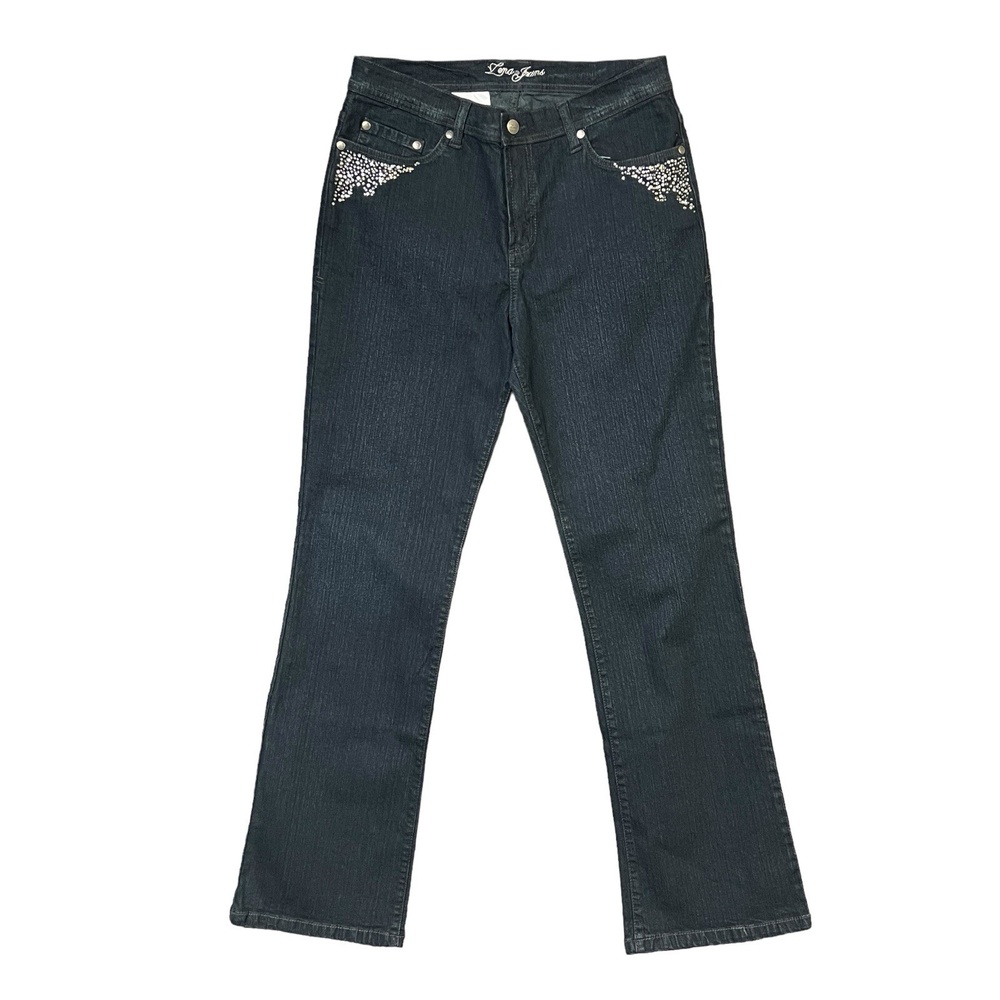 Zena Jeans Women's Dark Wash Bootcut Rhinestone Embellished Denim Size 10